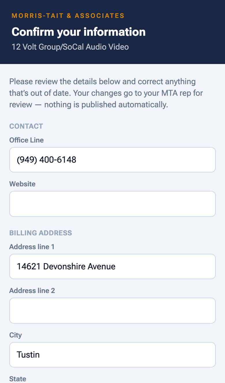 Confirm Info page (dealer-facing)