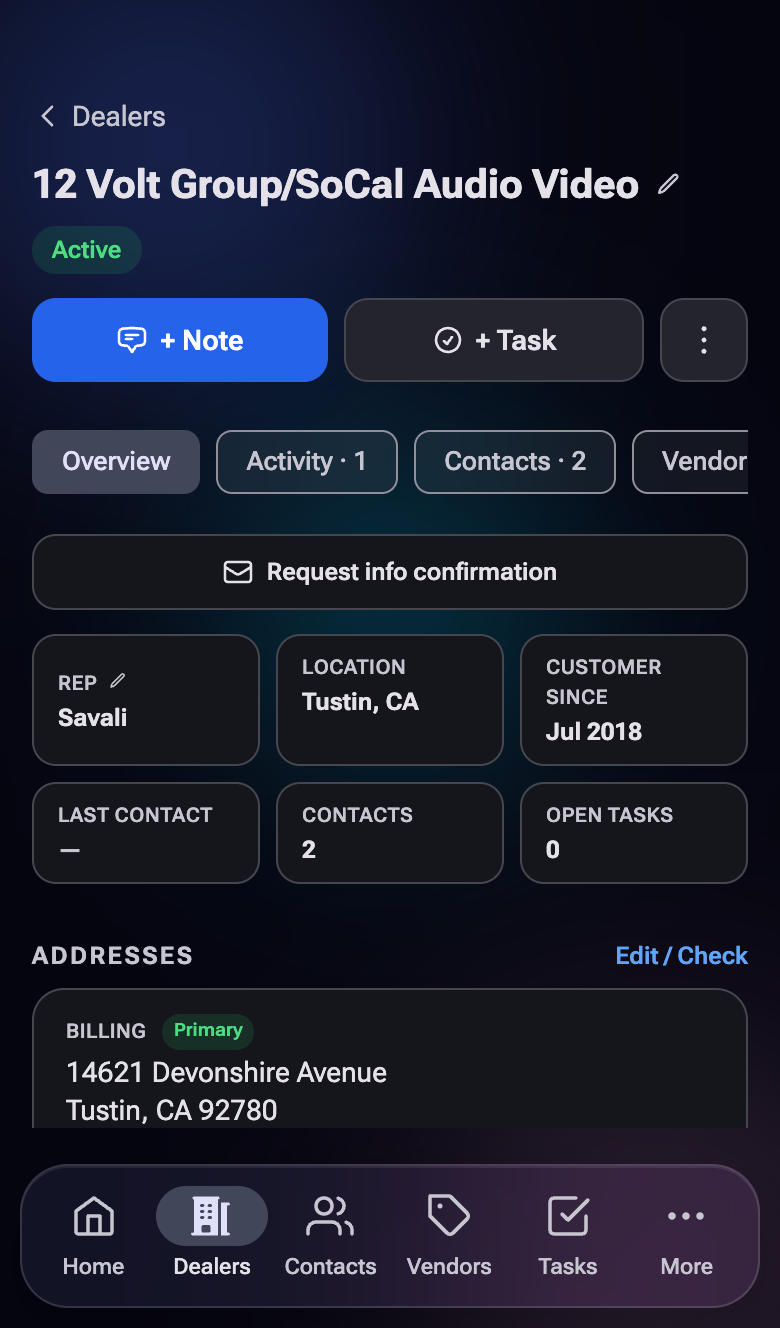Dealer detail page