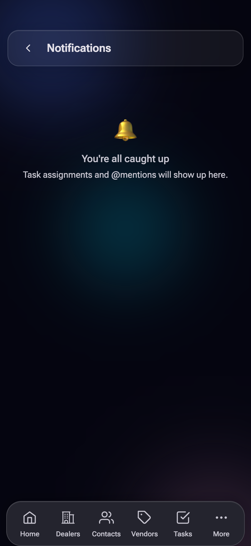 The Notifications page showing the all-caught-up empty state