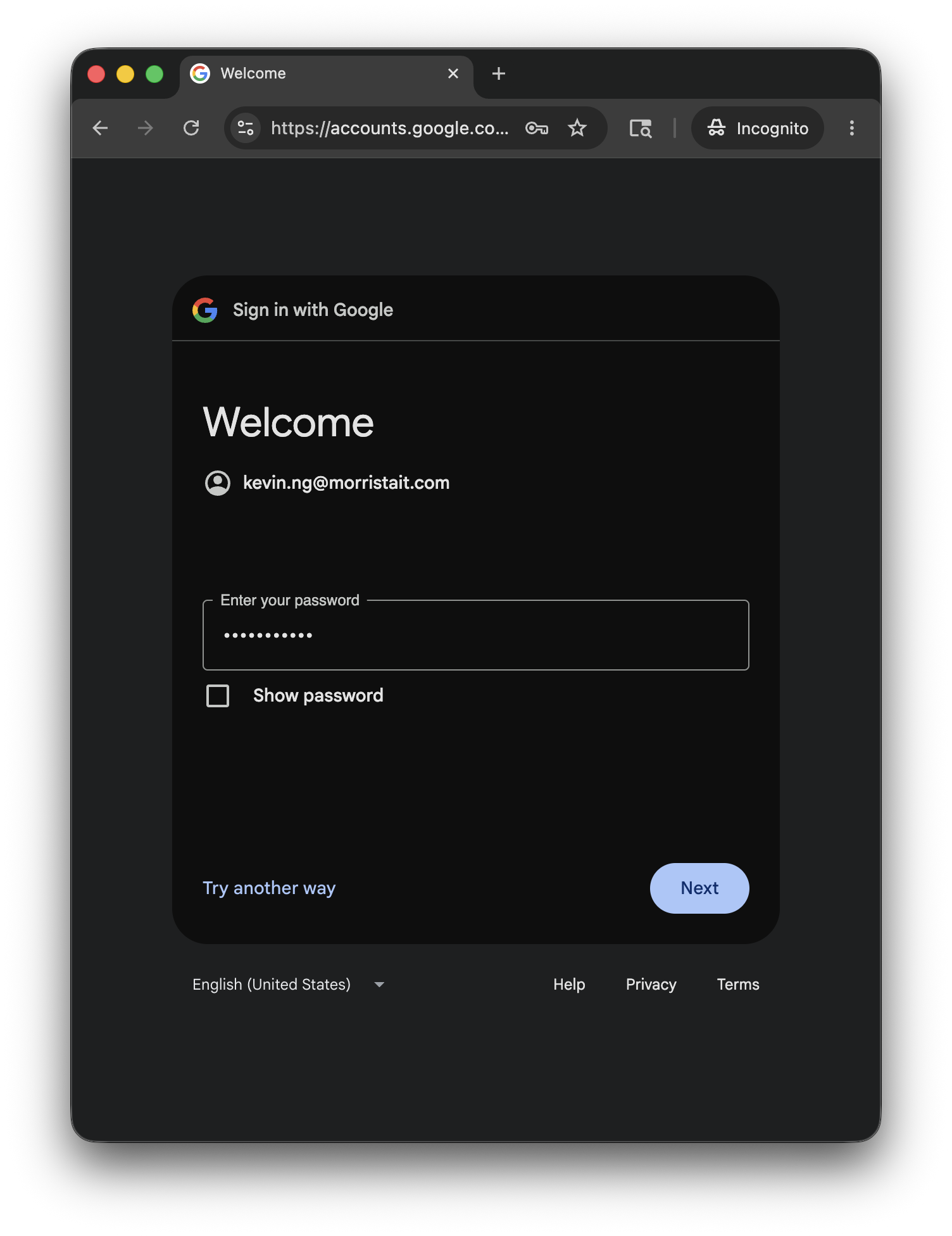 Google sign-in password step