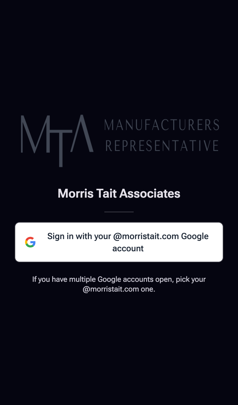 The MTA CRM sign-in screen with a single Google sign-in button