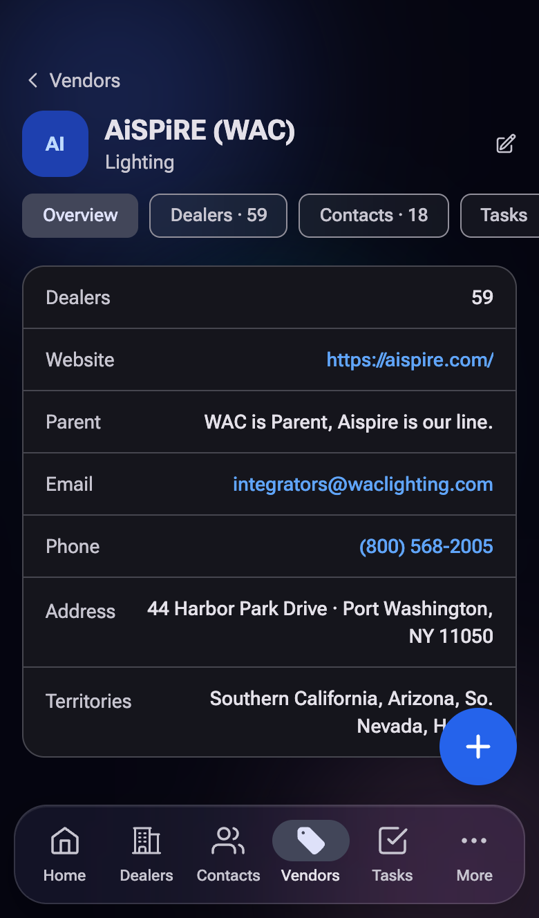 Vendor detail page